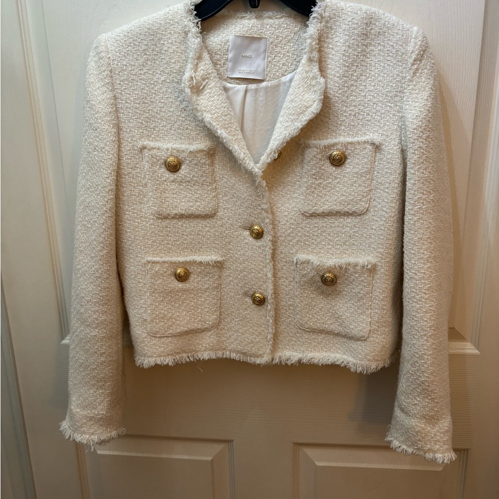 Mango Cream Textured Blazer with Gold Buttons NWT